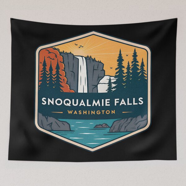 Item preview, Vintage Snoqualmie Falls Washington Badge – Retro Waterfall Illustration designed and sold by VividOrganica.