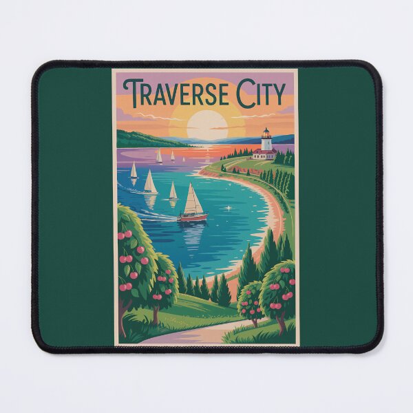 Item preview, Traverse City Lake Michigan Illustration Travel Art Vintage designed and sold by KrisSidDesigns.