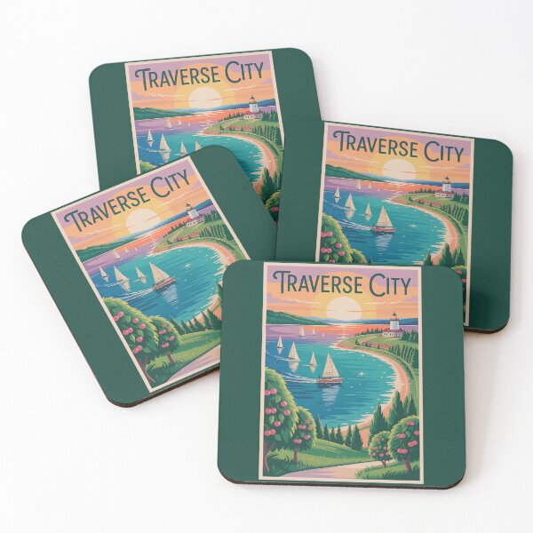 Item preview, Traverse City Lake Michigan Illustration Travel Art Vintage designed and sold by KrisSidDesigns.