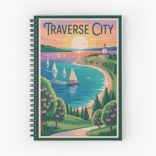 Item preview, Traverse City Lake Michigan Illustration Travel Art Vintage designed and sold by KrisSidDesigns.
