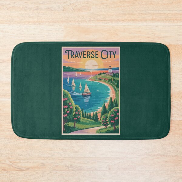 Item preview, Traverse City Lake Michigan Illustration Travel Art Vintage designed and sold by KrisSidDesigns.