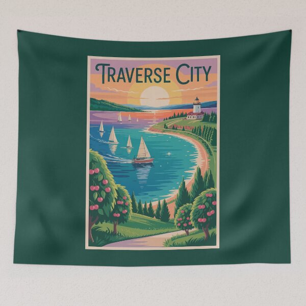 Item preview, Traverse City Lake Michigan Illustration Travel Art Vintage designed and sold by KrisSidDesigns.