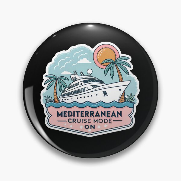 Item preview, Mediterranean Cruise Mode On Sticker – Tropical Ship and Palm Trees Cartoon Design designed and sold by VividOrganica.