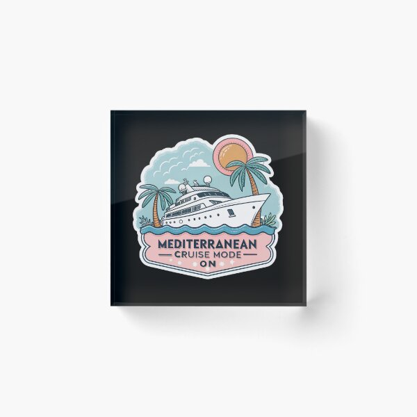 Item preview, Mediterranean Cruise Mode On Sticker – Tropical Ship and Palm Trees Cartoon Design designed and sold by VividOrganica.
