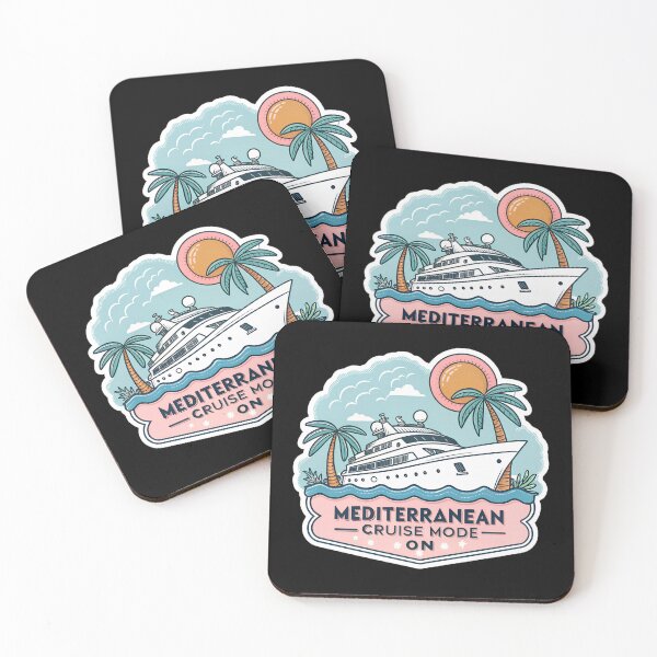 Item preview, Mediterranean Cruise Mode On Sticker – Tropical Ship and Palm Trees Cartoon Design designed and sold by VividOrganica.