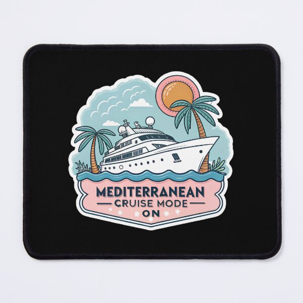 Item preview, Mediterranean Cruise Mode On Sticker – Tropical Ship and Palm Trees Cartoon Design designed and sold by VividOrganica.