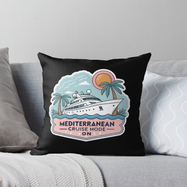 Item preview, Mediterranean Cruise Mode On Sticker – Tropical Ship and Palm Trees Cartoon Design designed and sold by VividOrganica.