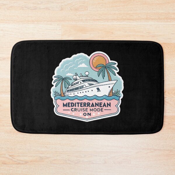 Item preview, Mediterranean Cruise Mode On Sticker – Tropical Ship and Palm Trees Cartoon Design designed and sold by VividOrganica.