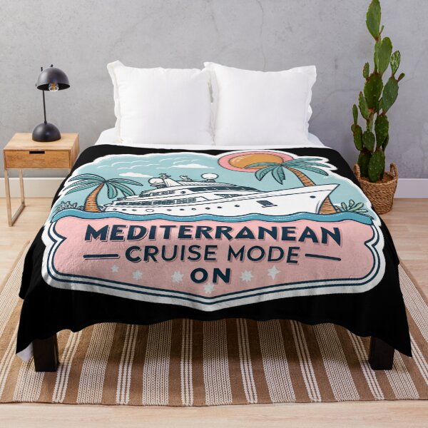 Item preview, Mediterranean Cruise Mode On Sticker – Tropical Ship and Palm Trees Cartoon Design designed and sold by VividOrganica.