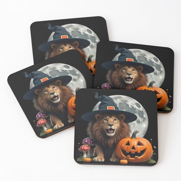 Item preview, Magical Halloween Lion with Pumpkin and Moon – Fantasy Art by Maziblu designed and sold by Mazieblu.