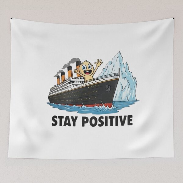 Item preview, Stay Positive – Funny Titanic Iceberg Cartoon Motivational Graphic Tee designed and sold by InkwildStudio.