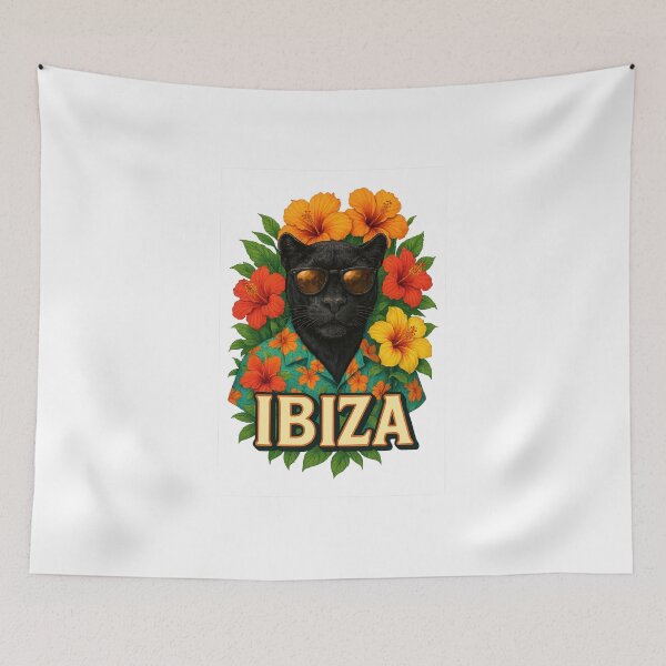 Item preview, IBIZA paradise island panther with flowers Balearic Islands summer party designed and sold by Mollet Shop.