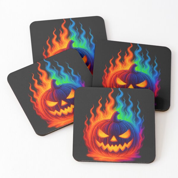 Item preview, Rainbow Flame Pumpkin – Neon Halloween Art designed and sold by ArtSpark Studio.