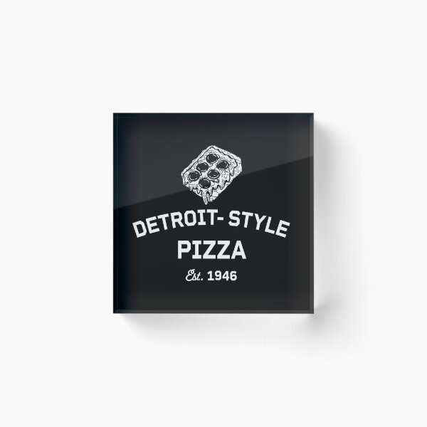 Item preview, Detroit-Style Pizza Est. 1946 White typography text design with corner slice pepperoni designed and sold by Jdawnink.