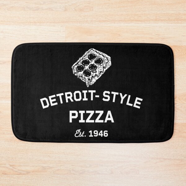 Item preview, Detroit-Style Pizza Est. 1946 White typography text design with corner slice pepperoni designed and sold by Jdawnink.