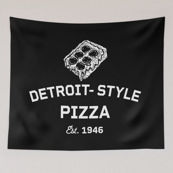 Item preview, Detroit-Style Pizza Est. 1946 White typography text design with corner slice pepperoni designed and sold by Jdawnink.