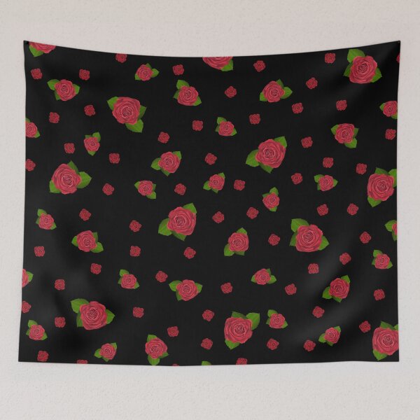 Item preview, Hand-Painted Pattern of Charming Red Roses on black background. designed and sold by ArchersBoutique.