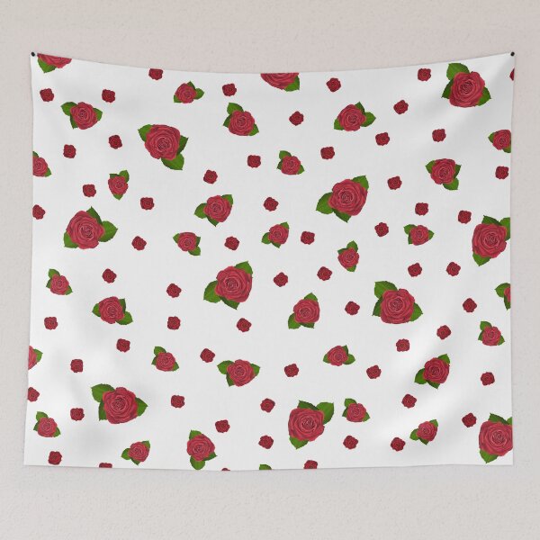 Item preview, Hand-Painted Pattern of Charming Red Roses on white background. designed and sold by ArchersBoutique.