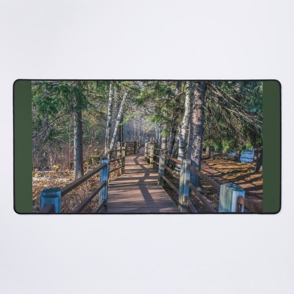 Item preview, Beautiful Shadowed Boardwalk Path lined with Evergreen Trees along the Gooseberry River designed and sold by LINDA MCKUSICK.