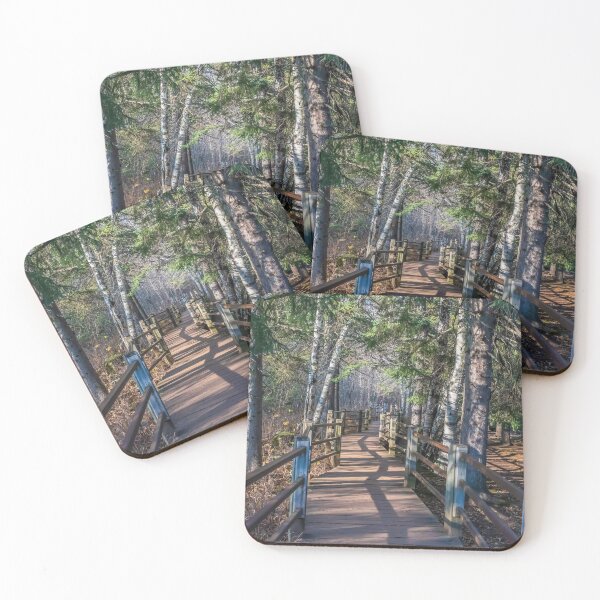Item preview, Beautiful Shadowed Boardwalk Path lined with Evergreen Trees along the Gooseberry River designed and sold by LINDA MCKUSICK.