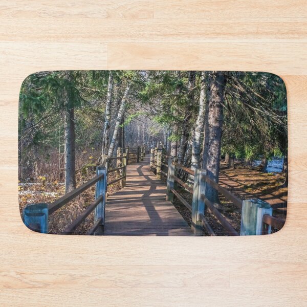 Item preview, Beautiful Shadowed Boardwalk Path lined with Evergreen Trees along the Gooseberry River designed and sold by LINDA MCKUSICK.