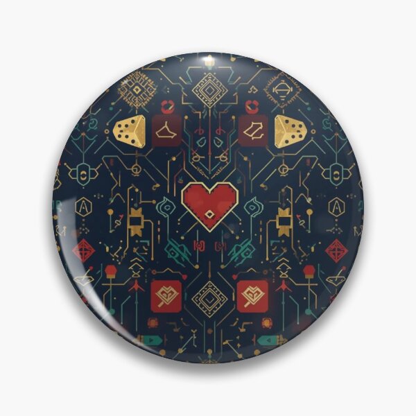 Item preview, Nerdy Chic Ornamental Pattern – Pixel Hearts, Dice & Geek Symbols in Gold and Red designed and sold by RaeStarling.