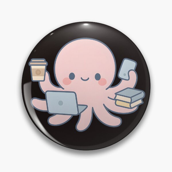 Item preview, Overworked Octopus – Funny Productivity Kawaii Sticker designed and sold by KawaiiOrbit.