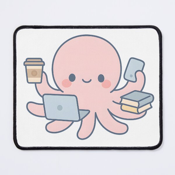 Item preview, Overworked Octopus – Funny Productivity Kawaii Sticker designed and sold by KawaiiOrbit.
