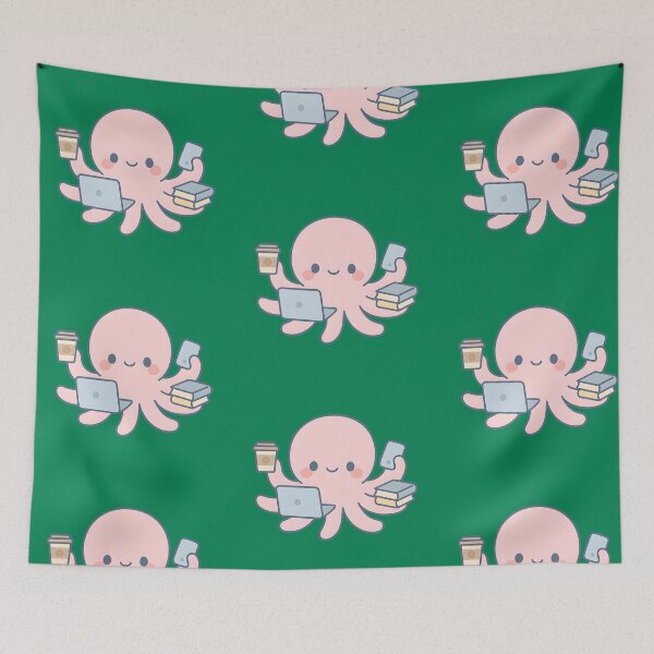 Item preview, Overworked Octopus – Funny Productivity Kawaii Sticker designed and sold by KawaiiOrbit.