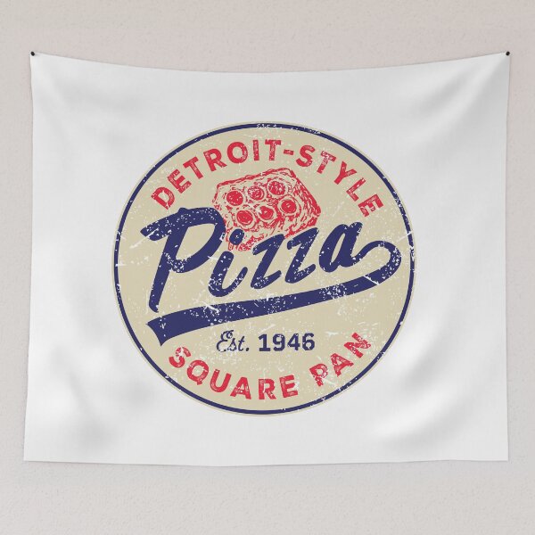 Item preview, Detroit-Style Pizza Est.1946 Square Pan Sports logo style with square pizza slice very distressed designed and sold by Jdawnink.