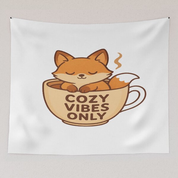 Item preview, Cozy Vibes Only – Cute Fox in Tea Cup Aesthetic Design designed and sold by ToonyTeez.