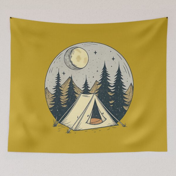 Item preview, Moonlit Camping Night – Vintage Tent and Forest Outdoor Nature Design designed and sold by NoctaHike.