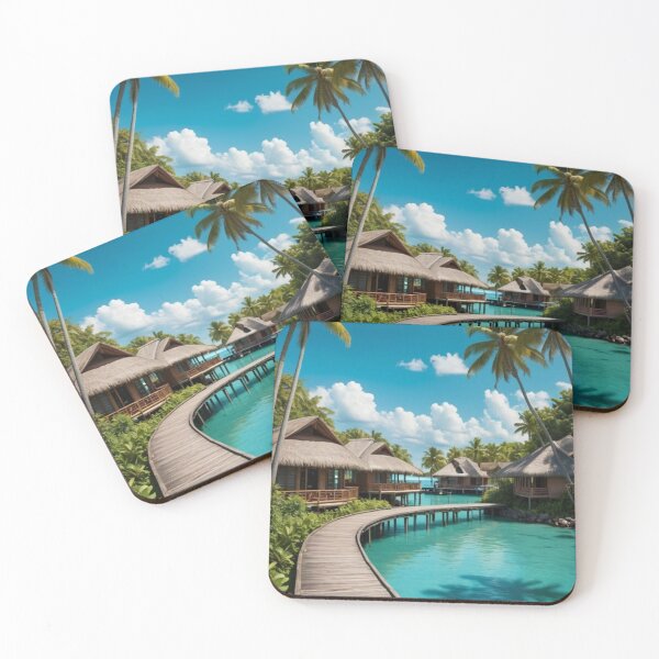 Item preview, Lagoon Escape | Overwater Bungalows in Tropical Paradise designed and sold by Jade Ado.