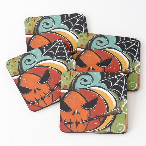 Item preview, Mischievous Pumpkin with Cigar Surrounded by Abstract Swirls and Halloween Spiderwebs designed and sold by OlfactoART Studio.
