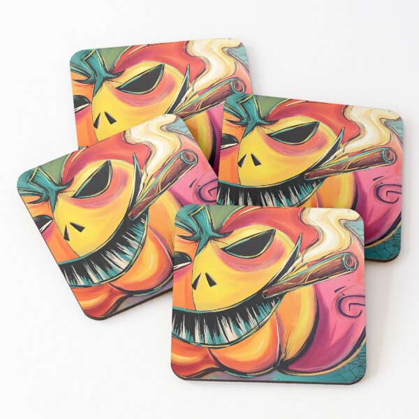 Item preview, Enjoy Halloween Fun with a Smiling Pumpkin Puffing a Cigar Amid Whimsical Spirals designed and sold by OlfactoART Studio.