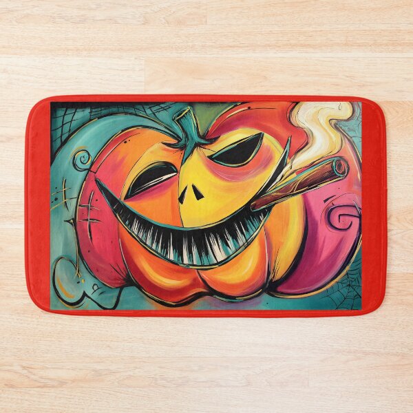Item preview, Enjoy Halloween Fun with a Smiling Pumpkin Puffing a Cigar Amid Whimsical Spirals designed and sold by OlfactoART Studio.
