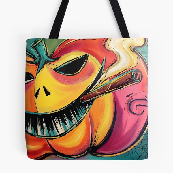Item preview, Enjoy Halloween Fun with a Smiling Pumpkin Puffing a Cigar Amid Whimsical Spirals designed and sold by OlfactoART Studio.