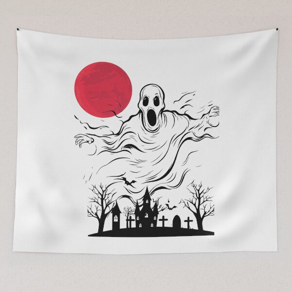 Item preview, black and white ghost with red moon designed and sold by Yes It Matches.