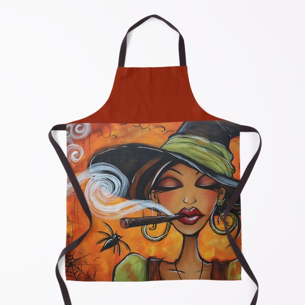 Item preview, Celebrate Halloween with a Stylish Witch Smoking a Cigar Amidst Swirling Smoke and Vibrant Colors designed and sold by OlfactoART Studio.