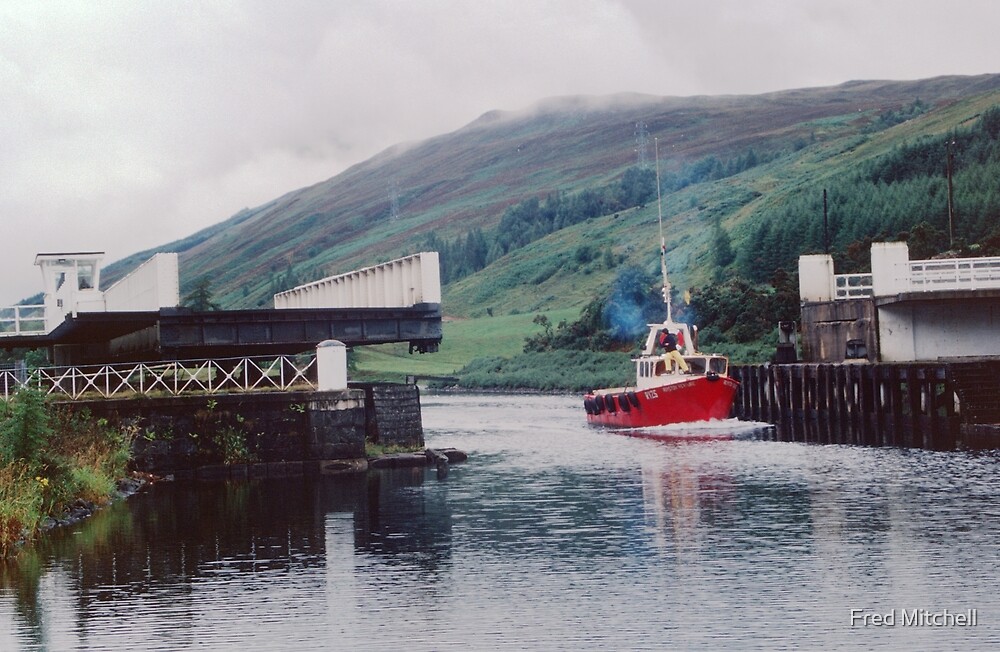 Looking Back To Tall Masted Boat Coming Through Laggan Swing