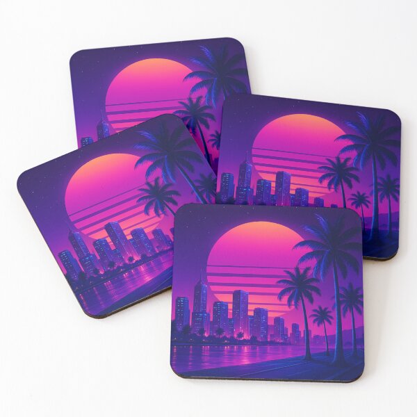 Item preview, Neon Sunset Cityscape – Retro Synthwave Skyline with Palm Trees designed and sold by JWsNeonHorizons.