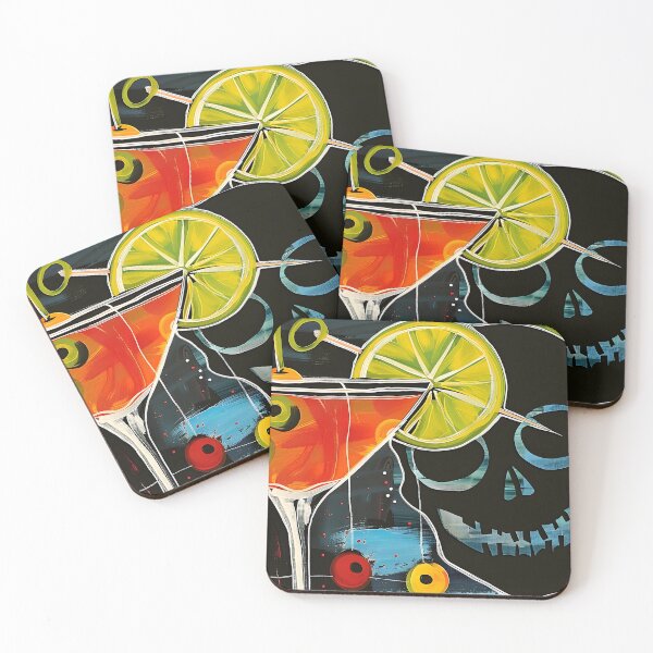 Item preview, Ignite Halloween with a Vibrant Martini Glass Beside a Dark Skull and Citrus Twist designed and sold by OlfactoART Studio.