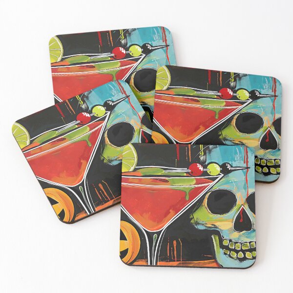 Item preview, Celebrate Halloween with a Vibrant Cocktail and Colorful Skull Amidst Glowing Jack-o-Lanterns designed and sold by OlfactoART Studio.
