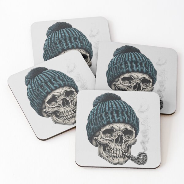 Item preview, Zombie Skull With Pipe - Skull in Bobble Hat designed and sold by NightTimeJ.