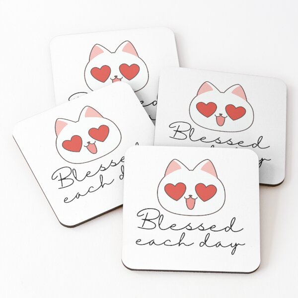 Item preview, Blessed each day, white cat with heart shaped eyes designed and sold by BritishDelights.