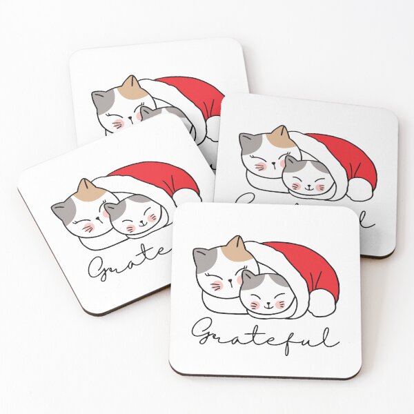 Item preview, Grateful cats, two calico cats snuggled in Santa hat designed and sold by BritishDelights.