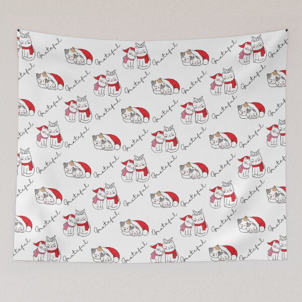 Item preview, Grateful cats, two calico cats snuggled in Santa hat designed and sold by BritishDelights.