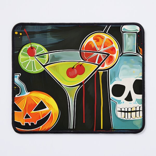 Item preview, Halloween Cocktail Garnished with Cherries and Citrus Beside Pumpkin and Skull Bottle designed and sold by OlfactoART Studio.