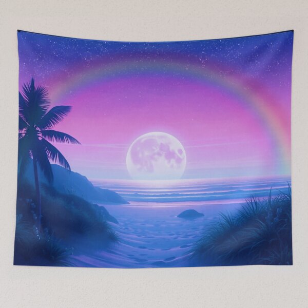 Item preview, Moonlit Beach Under Rainbow Sky designed and sold by m2inspiration.