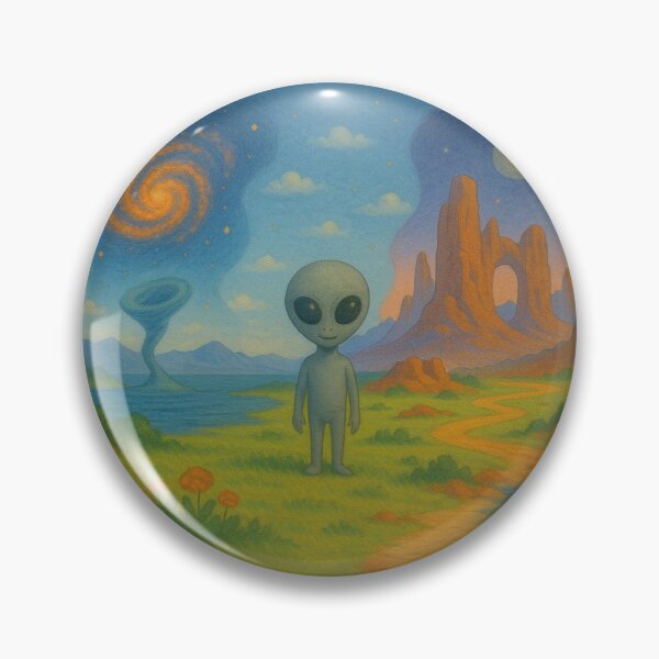 Item preview, Cute Alien in Surreal Cosmic Landscape – Retro Sci-Fi Art" designed and sold by EsoKafi Design.